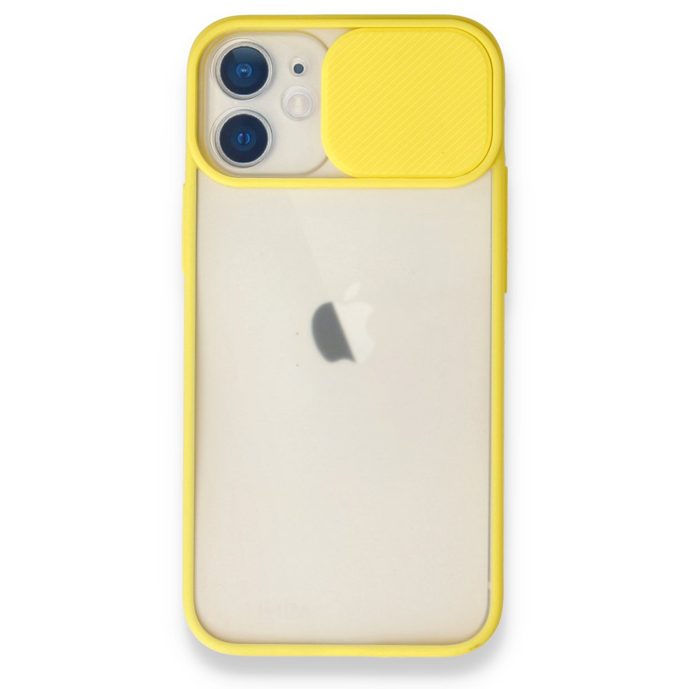 iPhone 11 Kılıf Palm Buzlu Kamera Sürgülü Silikon - Sarı iPhone 11 Kılıf Palm Buzlu Kamera Sürgülü Silikon - Sarı