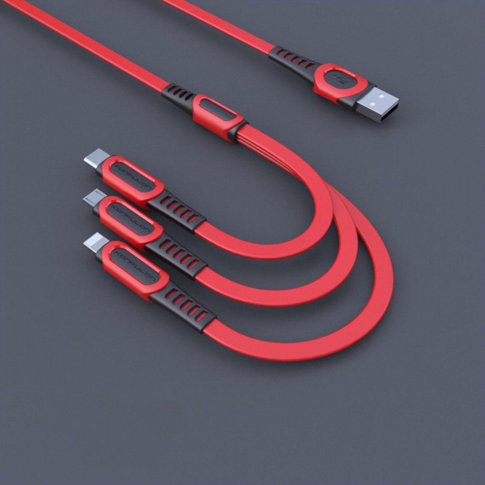 Konfulon DC19 3in1 USB Kablo 1.3M 3A - Kırmızı Konfulon DC19 3in1 USB Kablo 1.3M 3A - Kırmızı