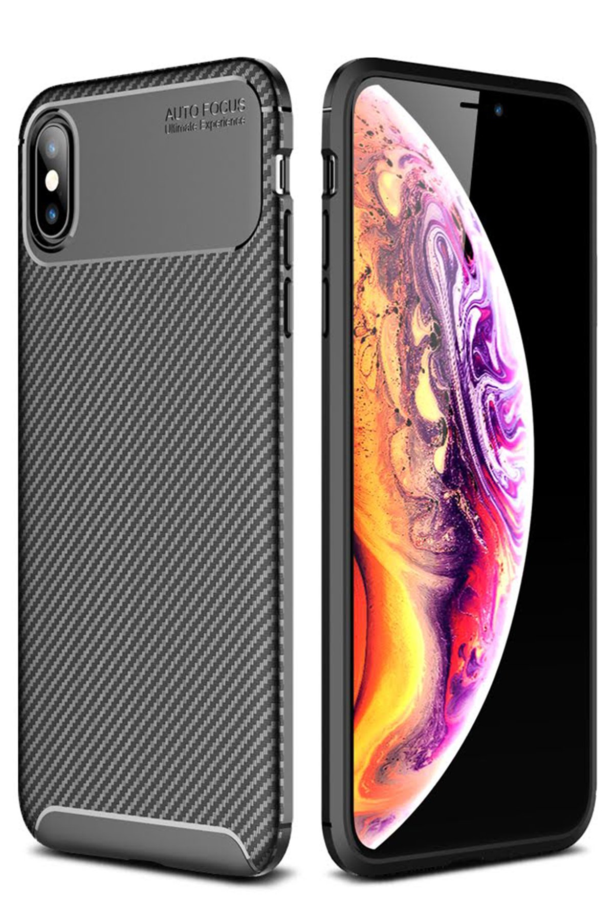 iPhone XS Max Kılıf Auto Focus Karbon Kapak - Siyah iPhone XS Max Kılıf Auto Focus Karbon Kapak - Siyah