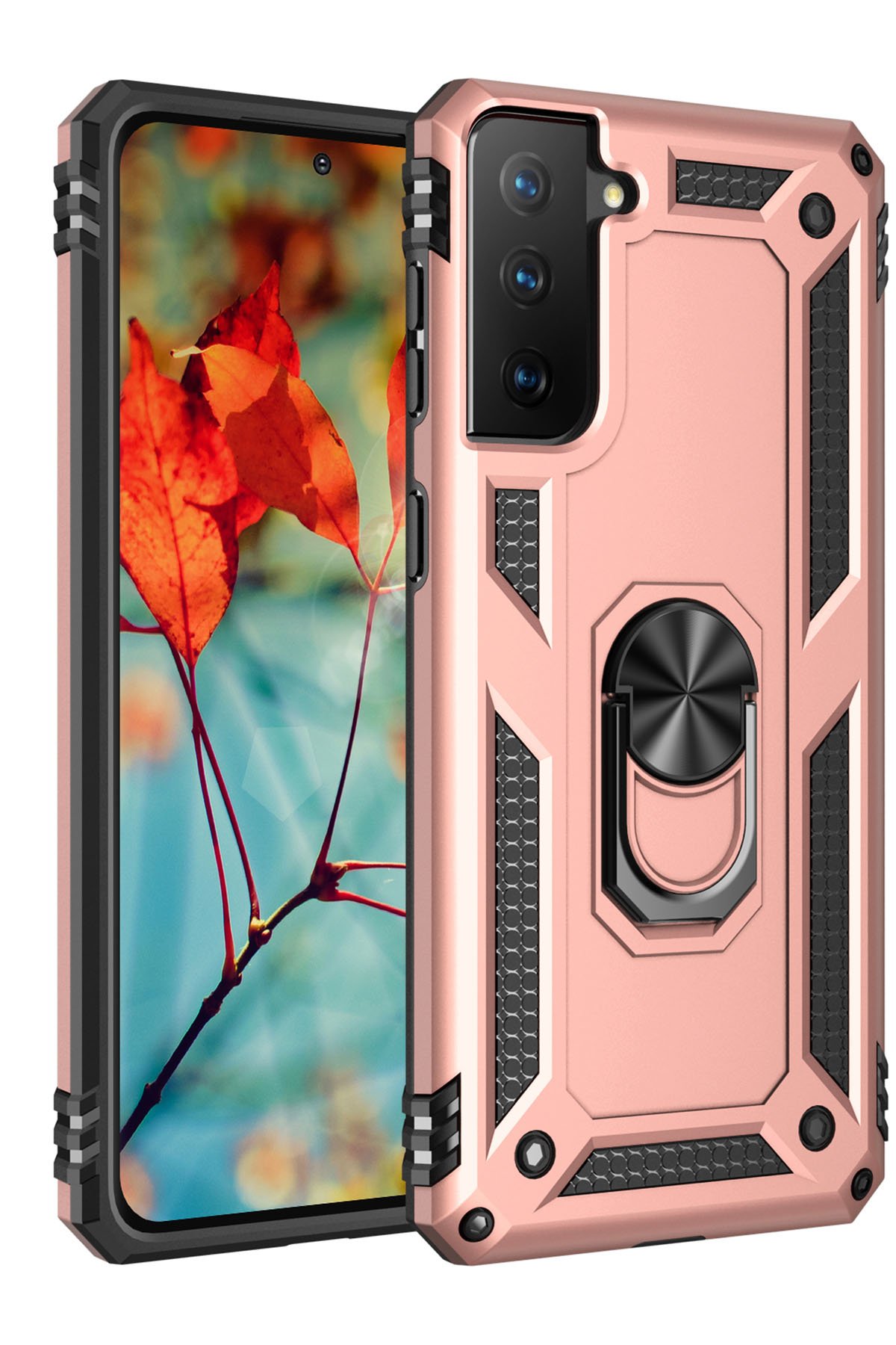  Samsung Galaxy S21 Kılıf Sofya Yüzüklü Silikon Kapak - Rose