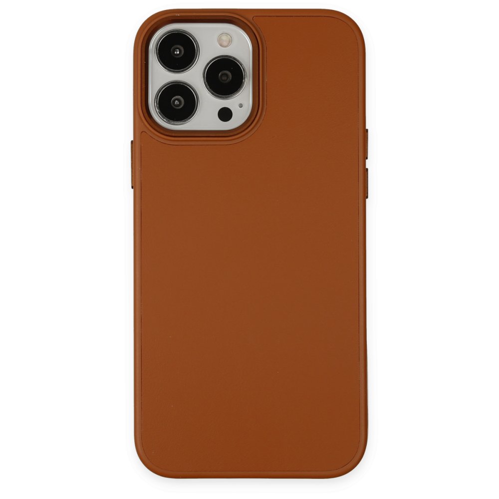  iPhone 13 Pro Kılıf Asya Deri Silikon - Kahverengi