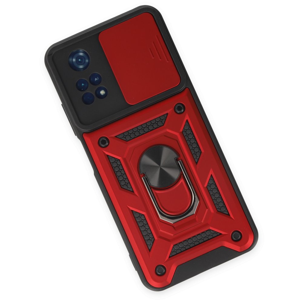  Xiaomi Poco M4 Pro 4G Kılıf Pars Lens Yüzüklü Silikon - Kırmızı