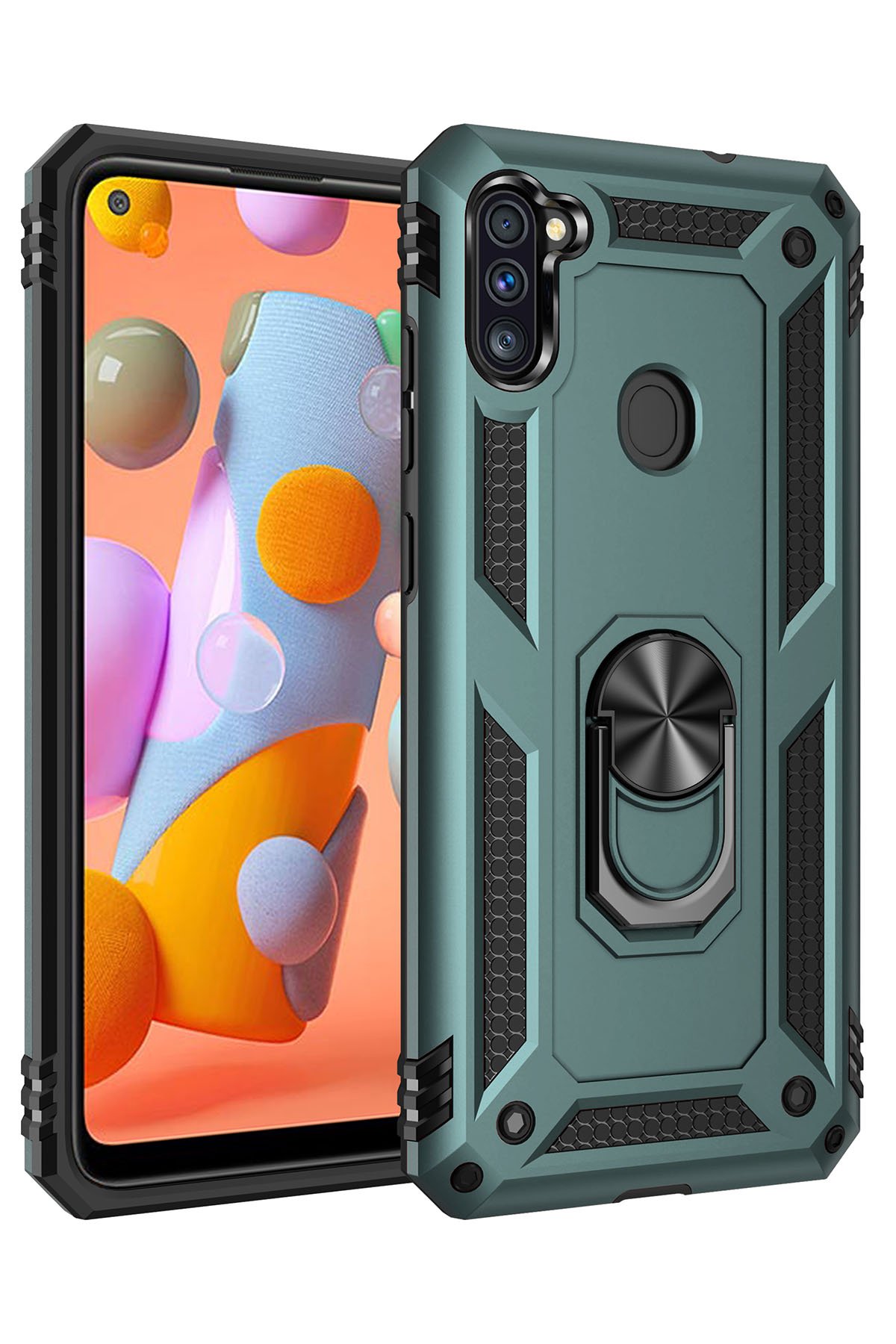  Samsung Galaxy M11 Kılıf Sofya Yüzüklü Silikon Kapak - Yeşil