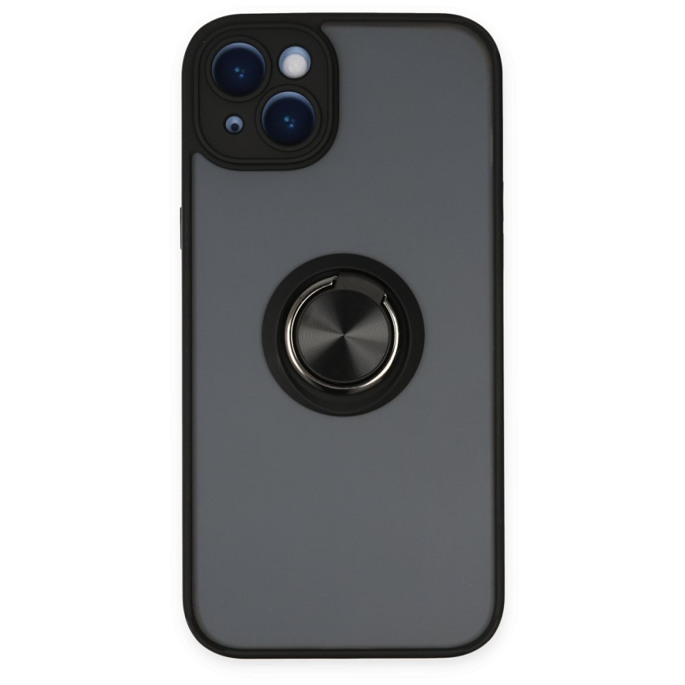  iPhone 14 Kılıf Montreal Yüzüklü Silikon Kapak - Siyah