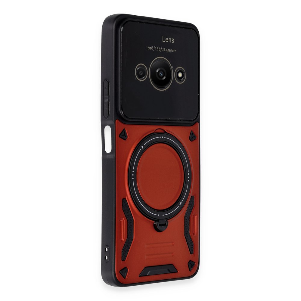 Xiaomi Poco C61 Kılıf Joy Lens Standlı Kapak - Kırmızı Xiaomi Poco C61 Kılıf Joy Lens Standlı Kapak - Kırmızı