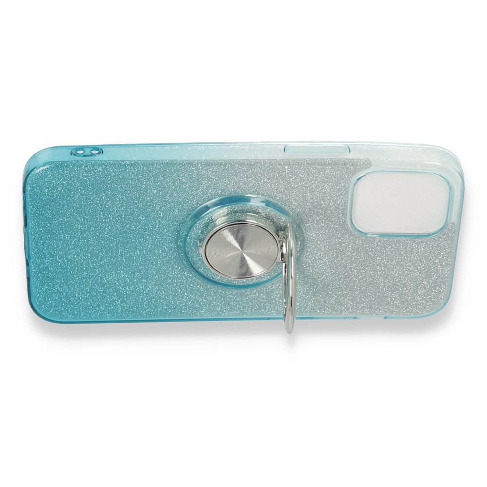  iPhone 12 Mini Kılıf Simli Yüzüklü Silikon - Turkuaz