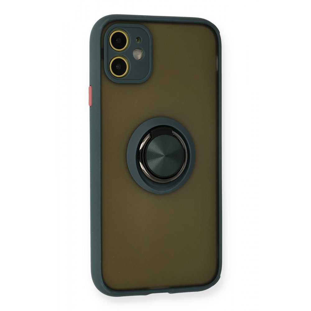  iPhone 11 Kılıf Montreal Yüzüklü Silikon Kapak - Yeşil