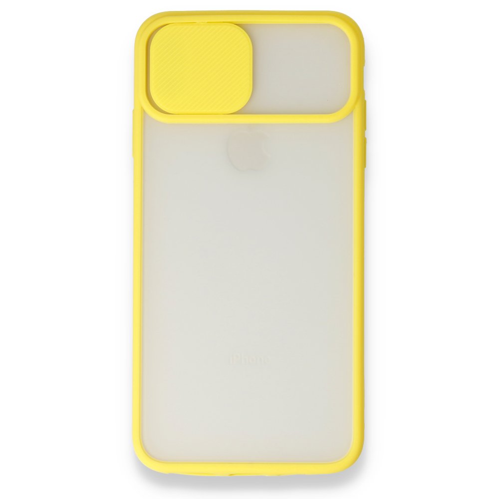 iPhone XS Max Kılıf Palm Buzlu Kamera Sürgülü Silikon - Sarı  iPhone XS Max Kılıf Palm Buzlu Kamera Sürgülü Silikon - Sarı