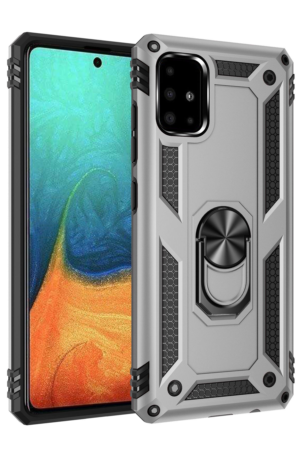 Samsung Galaxy A71 Kılıf Sofya Yüzüklü Silikon Kapak - Gümüş