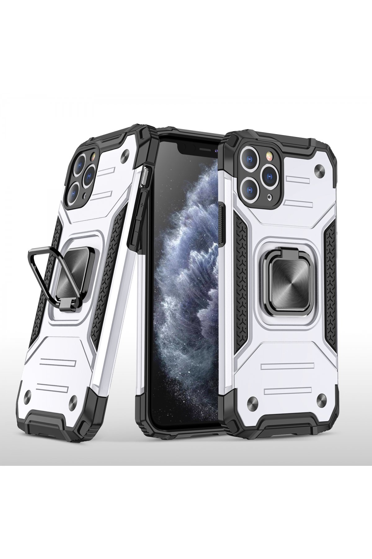  iPhone 11 Pro Kılıf Zegna Yüzüklü Silikon Kapak - Gümüş