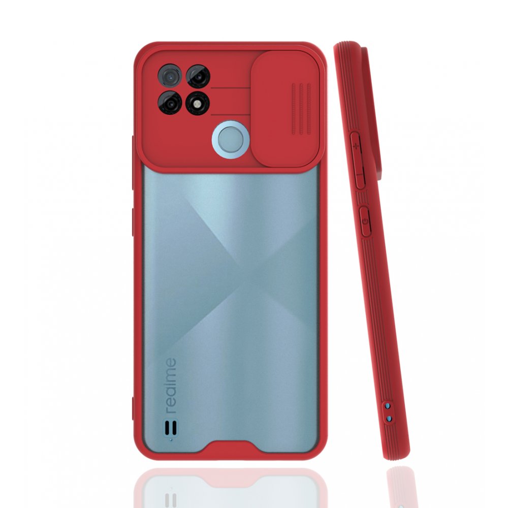 Realme C21 Kılıf Platin Kamera Koruma Silikon - Kırmızı  Realme C21 Kılıf Platin Kamera Koruma Silikon - Kırmızı