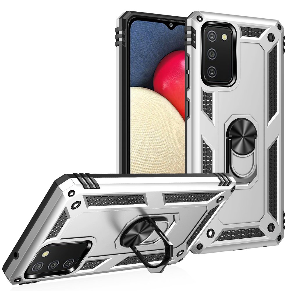  Samsung Galaxy A03S Kılıf Sofya Yüzüklü Silikon Kapak - Gümüş