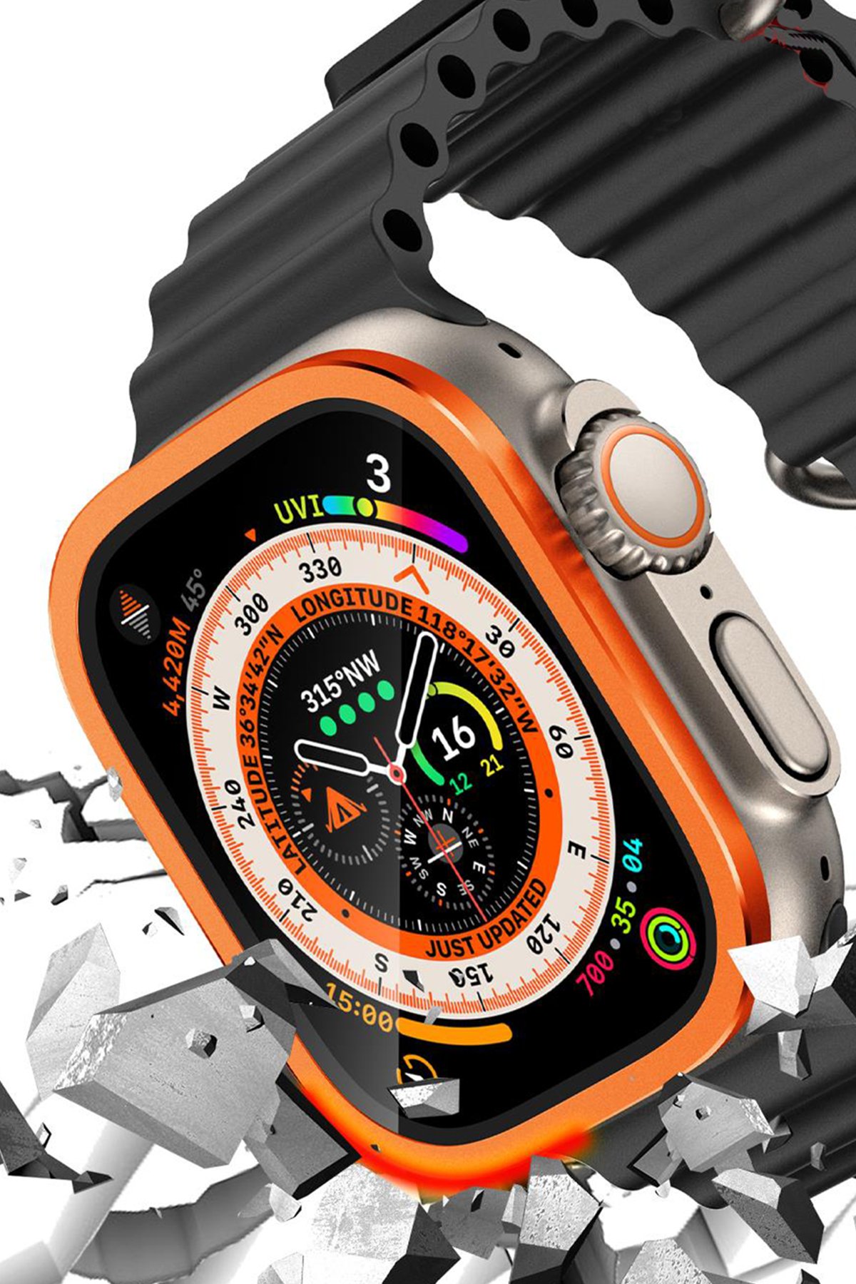  Apple Watch Ultra 49mm Alüminyum Kasa Cam Ekran Koruyucu - Turuncu