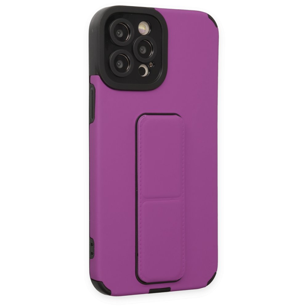 iPhone 12 Pro Max Kılıf Mega Standlı Silikon - Mor iPhone 12 Pro Max Kılıf Mega Standlı Silikon - Mor