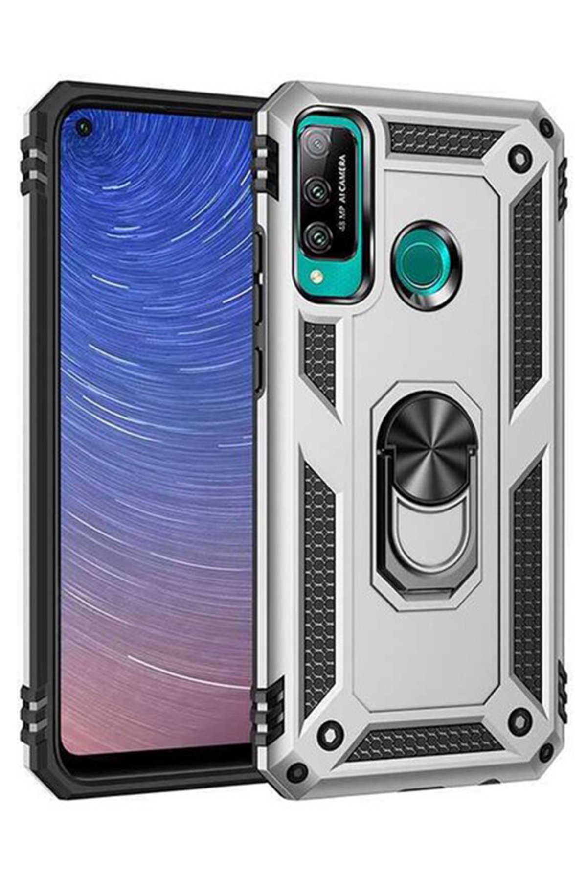 Huawei P40 Lite E Kılıf Sofya Yüzüklü Silikon Kapak - Gümüş  Huawei P40 Lite E Kılıf Sofya Yüzüklü Silikon Kapak - Gümüş