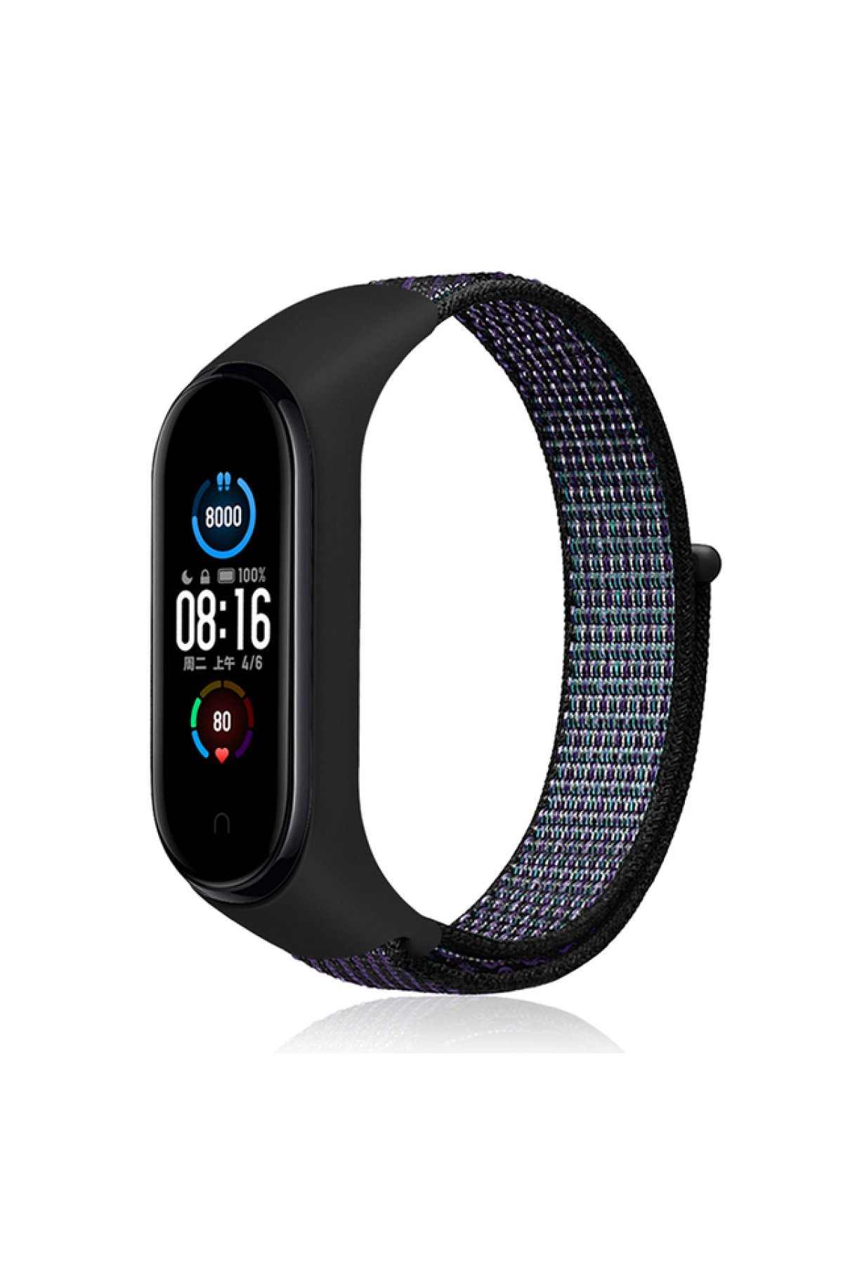 Xiaomi Mi Band 3 Hasırlı Cırtcırtlı Kordon - Siyah-Mor Xiaomi Mi Band 3 Hasırlı Cırtcırtlı Kordon - Siyah-Mor