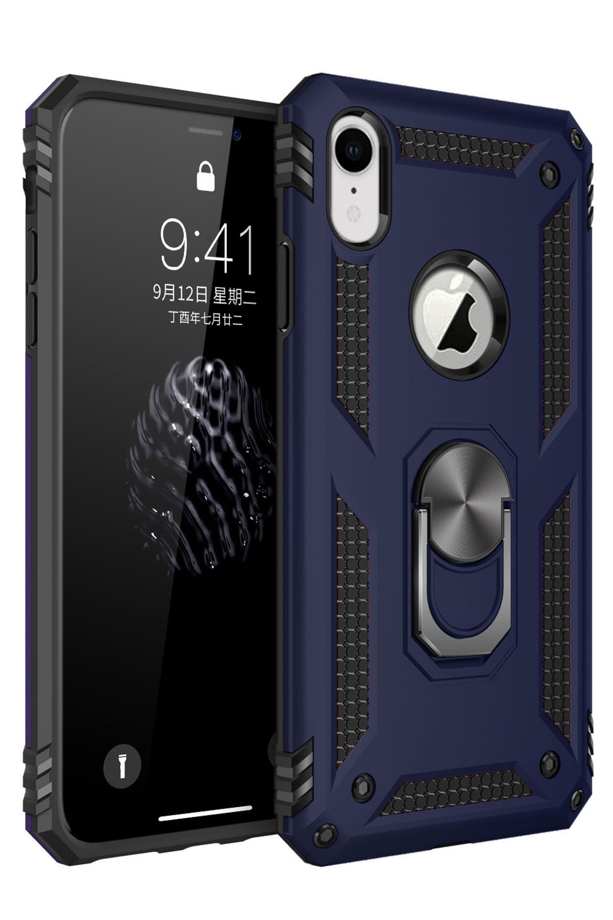  iPhone XR Kılıf Sofya Yüzüklü Silikon Kapak - Lacivert