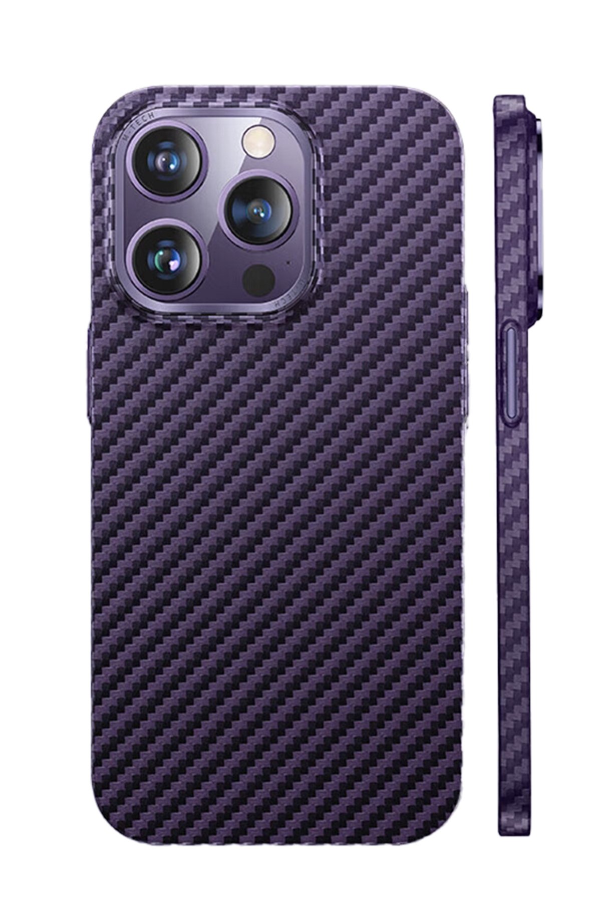  iPhone 14 Pro Kılıf Metalik Karbon Kapak - Mor