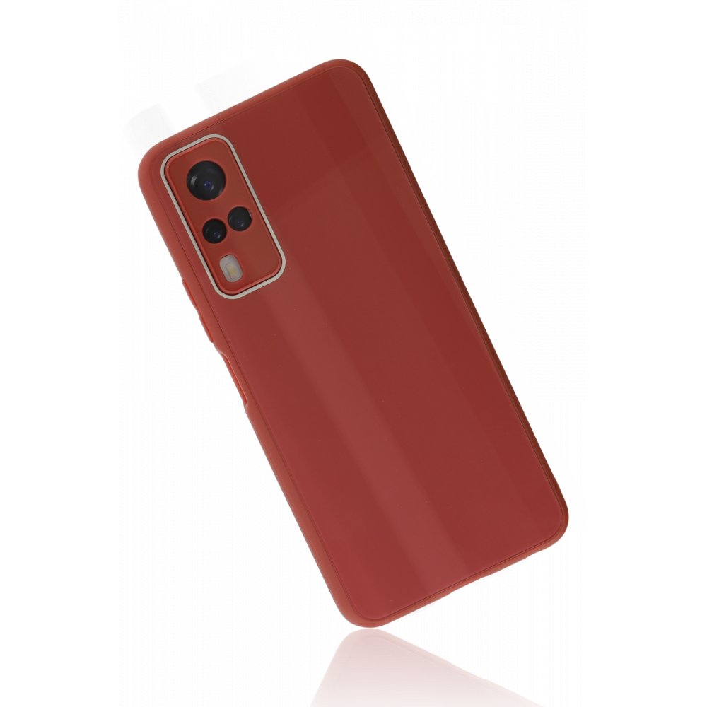  Vivo Y51 Kılıf Glass Kapak - Bordo