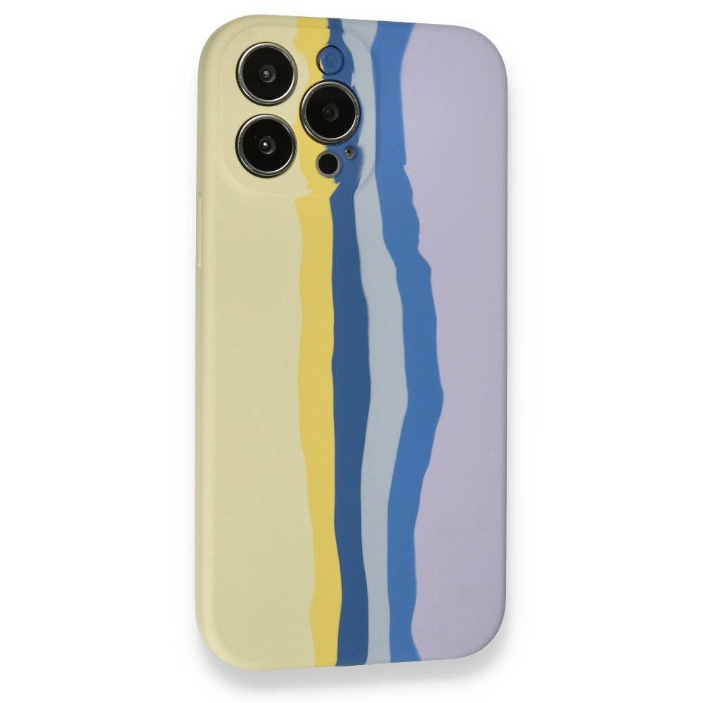  iPhone 13 Pro Kılıf Ebruli Lansman Silikon - Sarı-Lila