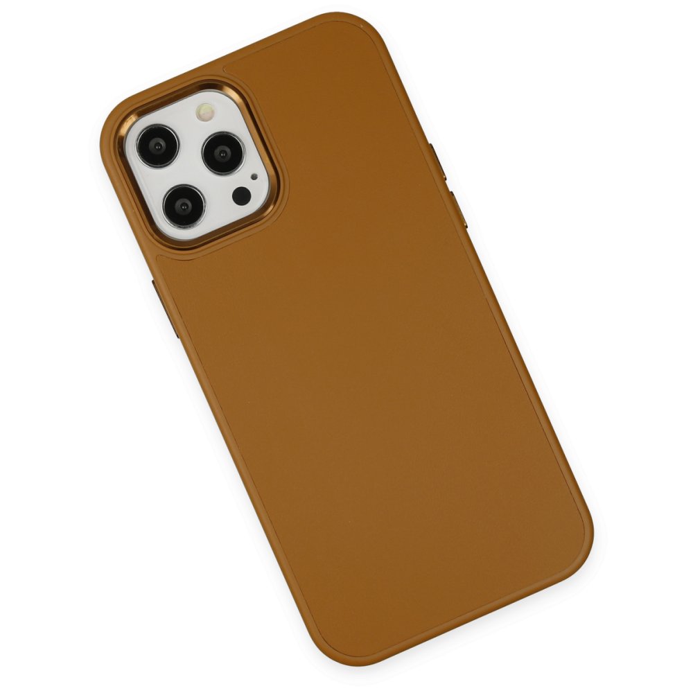  iPhone 12 Pro Max Kılıf Asya Deri Silikon - Kahverengi