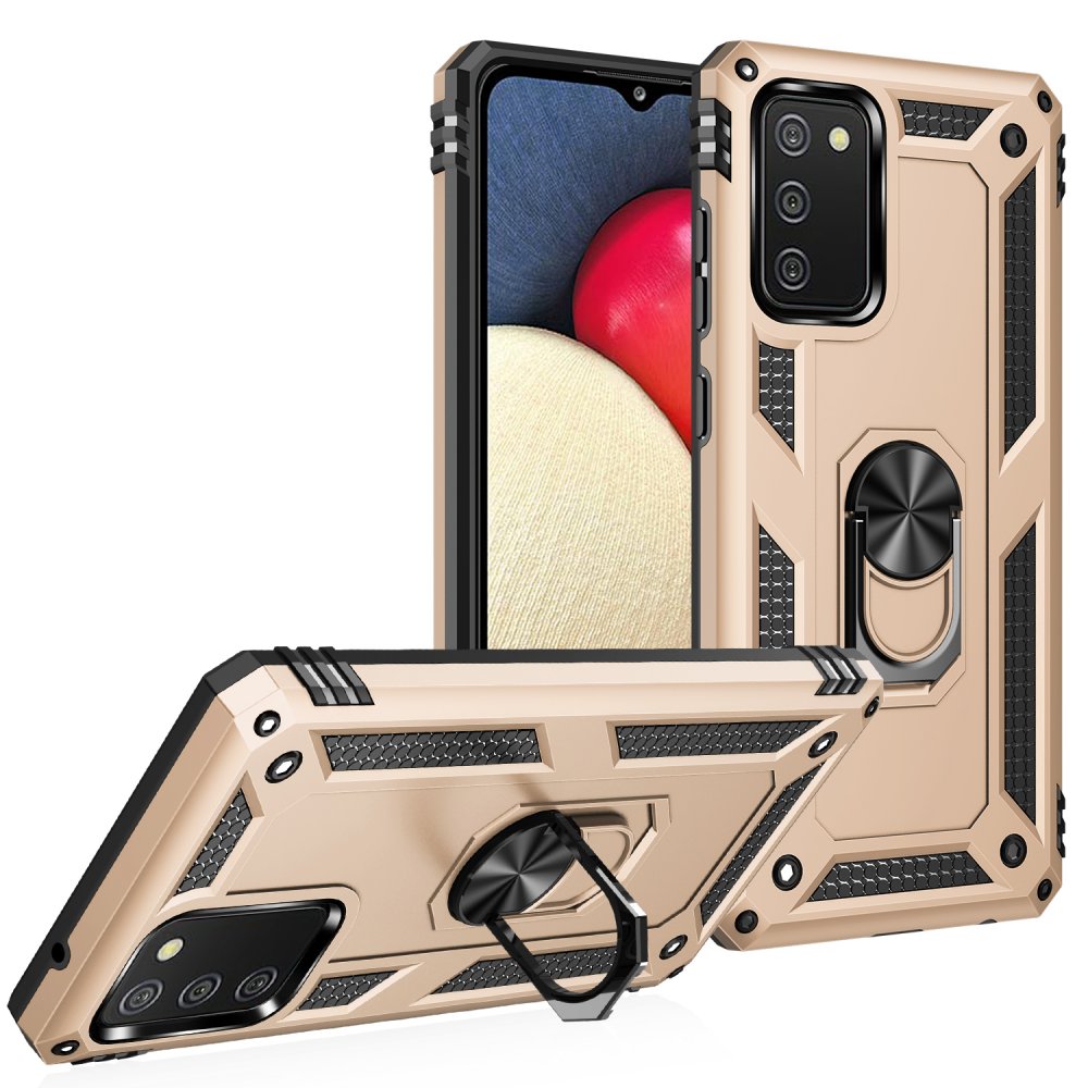  Samsung Galaxy A03S Kılıf Sofya Yüzüklü Silikon Kapak - Gold