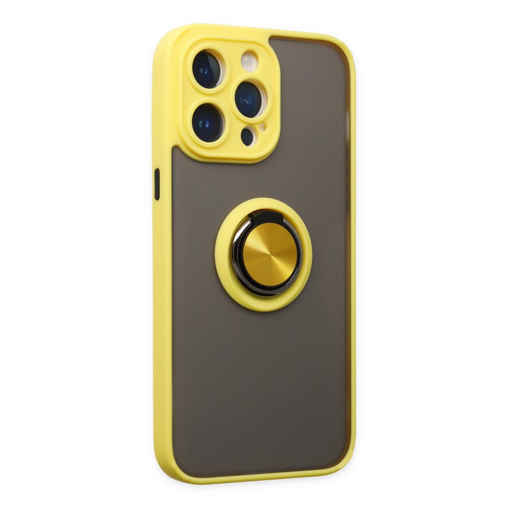 iPhone 14 Pro Max Kılıf Montreal Yüzüklü Silikon Kapak - Sarı  iPhone 14 Pro Max Kılıf Montreal Yüzüklü Silikon Kapak - Sarı