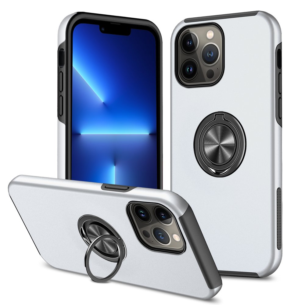  iPhone 13 Pro Kılıf Elit Yüzüklü Kapak - Gümüş