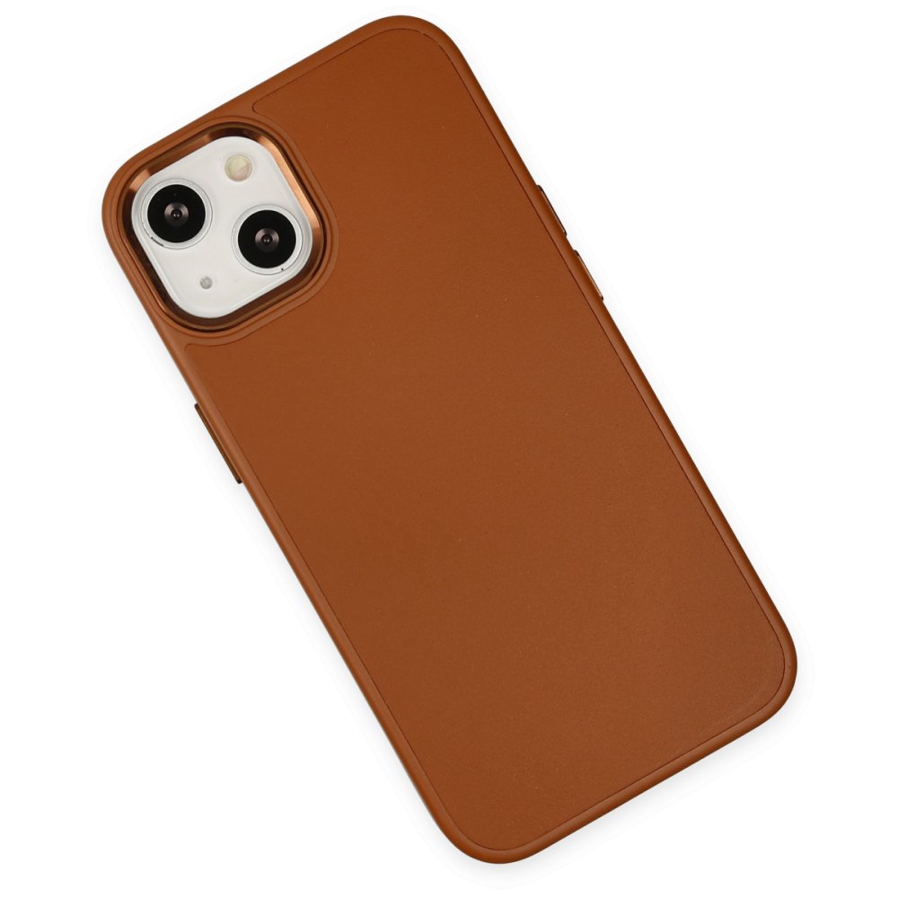  iPhone 14 Plus Kılıf Asya Deri Silikon - Kahverengi