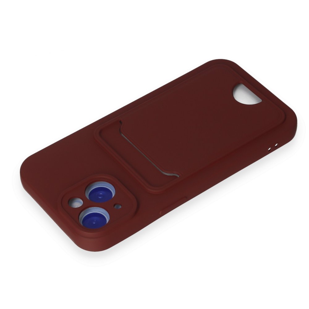  iPhone 15 Kılıf Kelvin Kartvizitli Silikon - Bordo