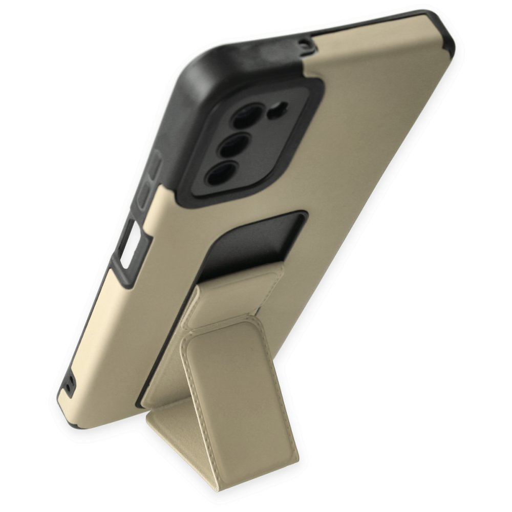  Samsung Galaxy A03S Kılıf Mega Standlı Silikon - Gold