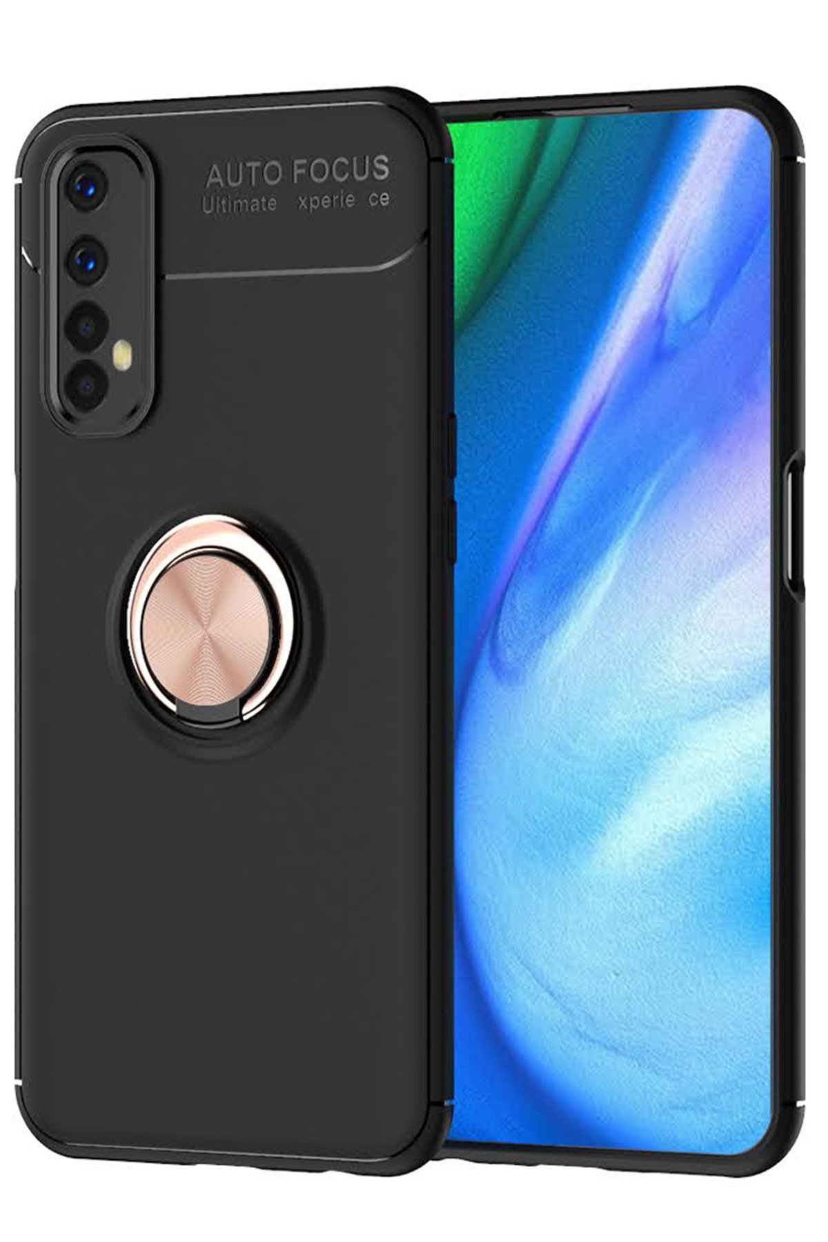 Realme 7 Kılıf Range Yüzüklü Silikon - Siyah-Gold Realme 7 Kılıf Range Yüzüklü Silikon - Siyah-Gold