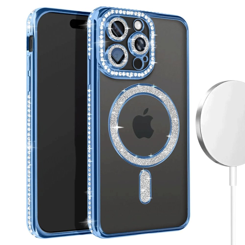  iPhone 14 Pro Max Kılıf Joke Simli Magneticsafe Kılıf - Mavi