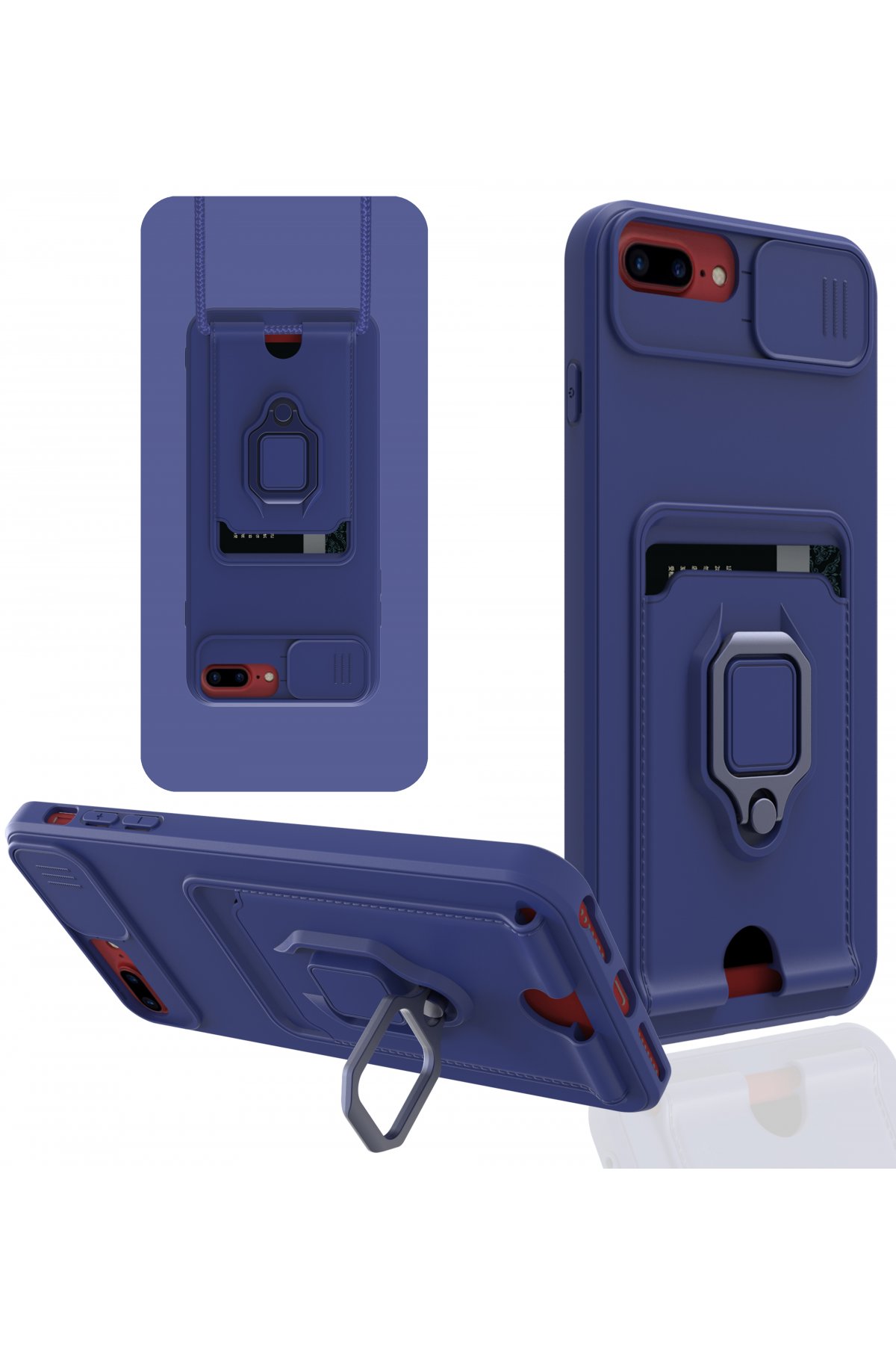  iPhone 8 Plus Kılıf Zuma Kartvizitli Yüzüklü Silikon - Lacivert