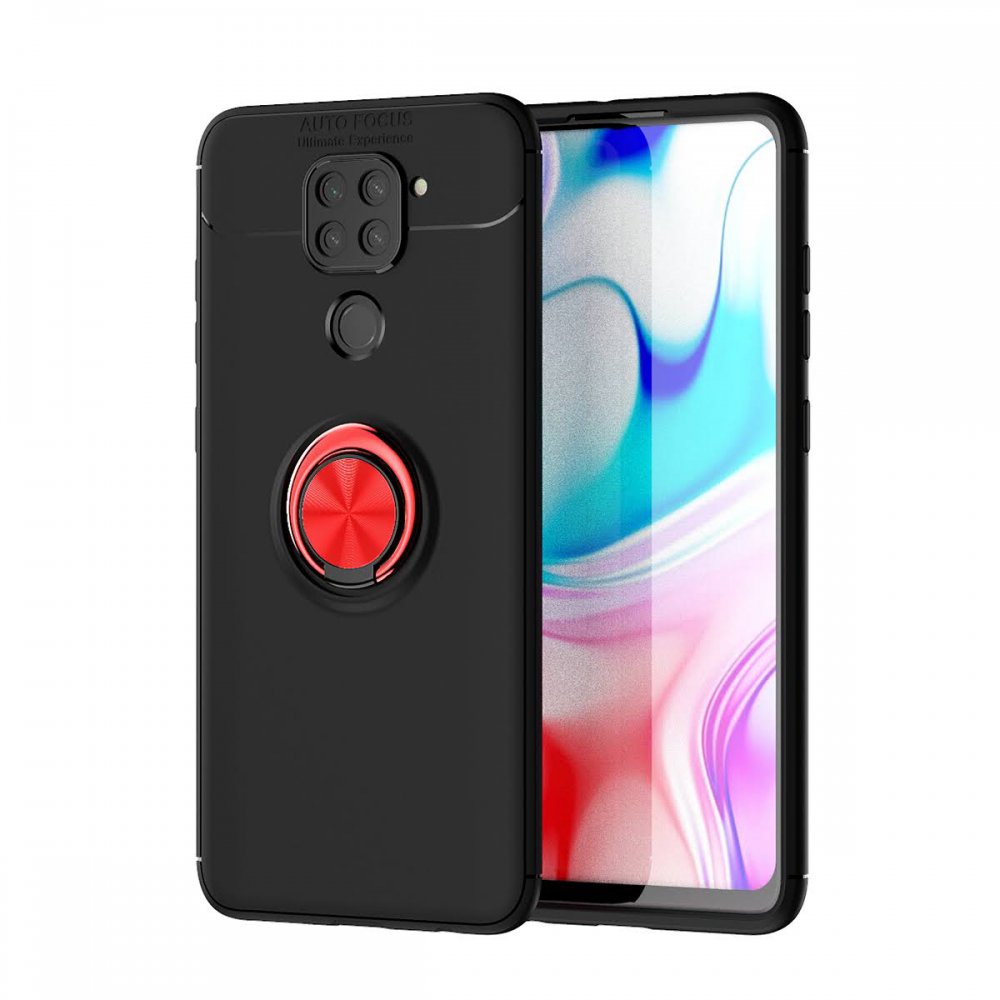 Redmi Note 9 Kılıf Range Yüzüklü Silikon - Siyah-Kırmızı