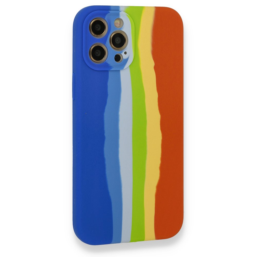 iPhone 12 Pro Kılıf Ebruli Lansman Silikon - Mavi-Turuncu iPhone 12 Pro Kılıf Ebruli Lansman Silikon - Mavi-Turuncu