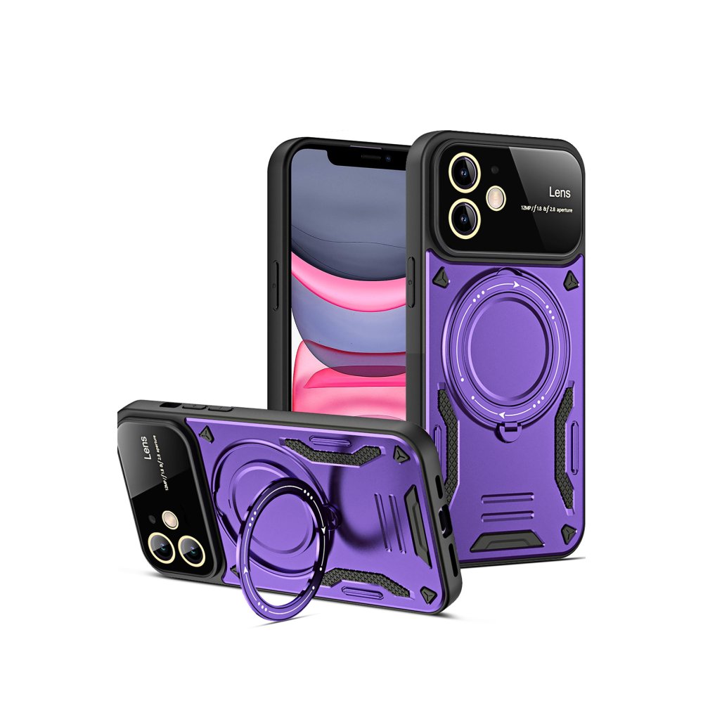 iPhone 11 Kılıf Joy Lens Standlı Kapak - Mor iPhone 11 Kılıf Joy Lens Standlı Kapak - Mor