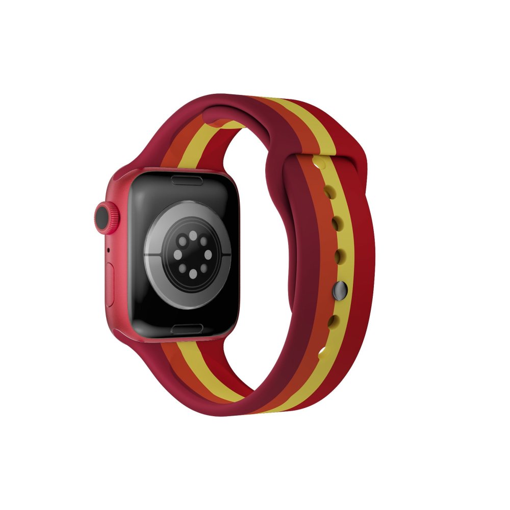  Apple Watch 44mm Gökkuşağı Org Kordon - Kırmızı-Bordo