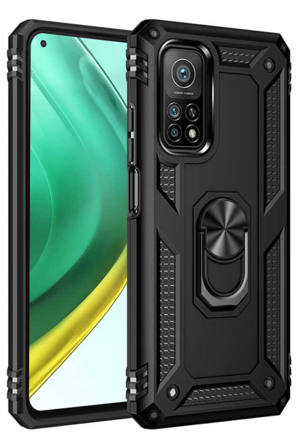  Xiaomi Mi 10T Pro Kılıf Sofya Yüzüklü Silikon Kapak - Siyah