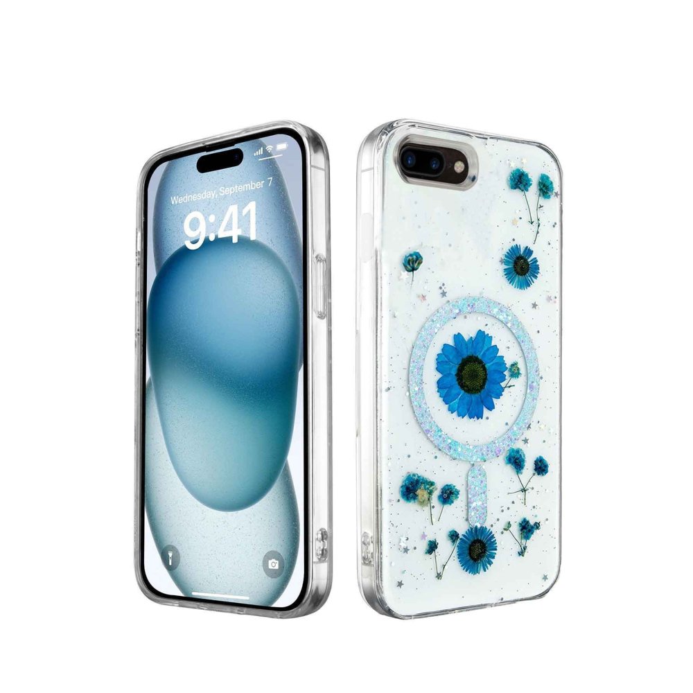  iPhone 7 Kılıf Daisy Simli Magsafe Kapak - Mavi