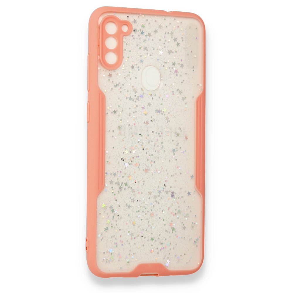  Samsung Galaxy A11 Kılıf Platin Simli Silikon - Pembe