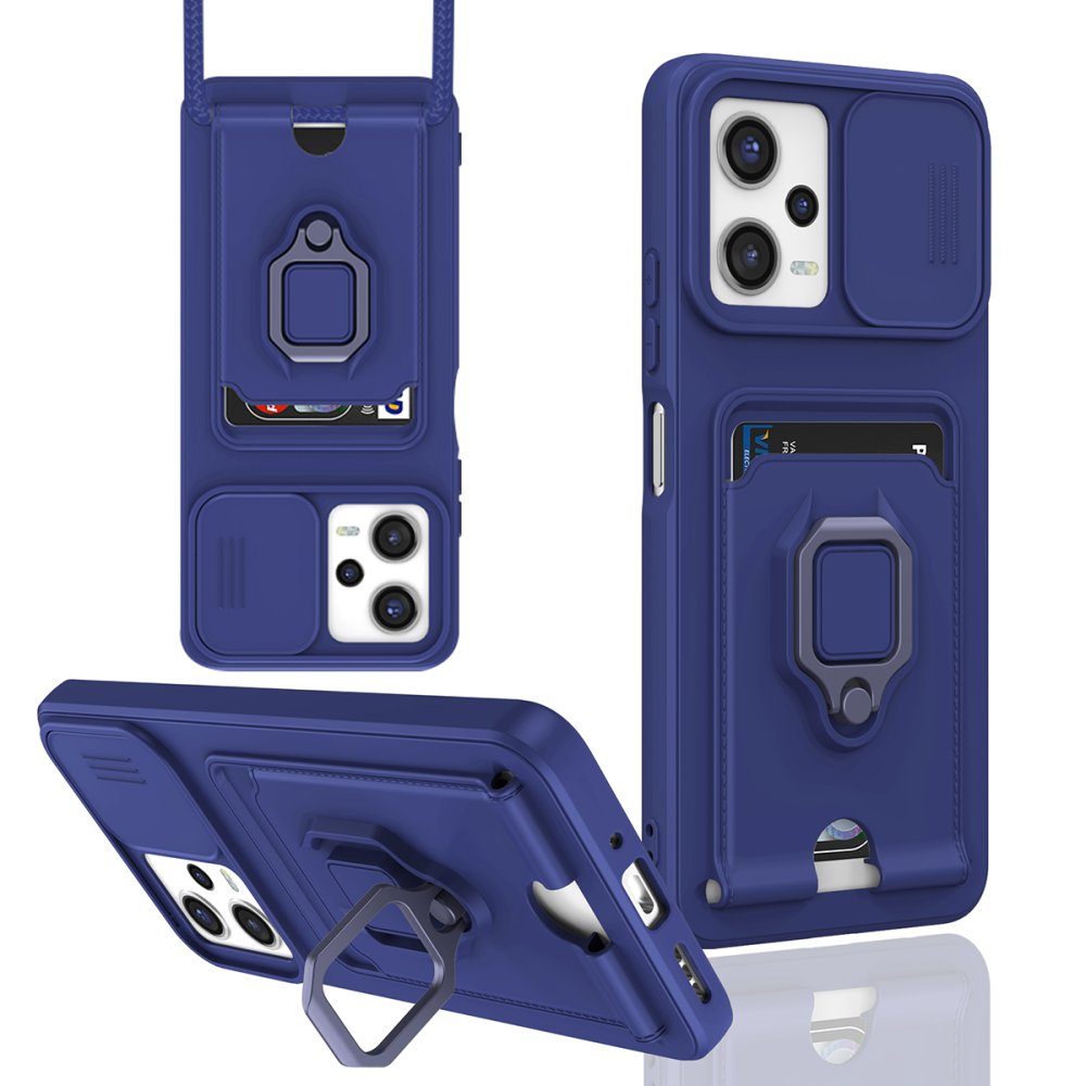 Redmi Note 12 Pro 5G Kılıf Zuma Kartvizitli Yüzüklü Silikon - Lacivert