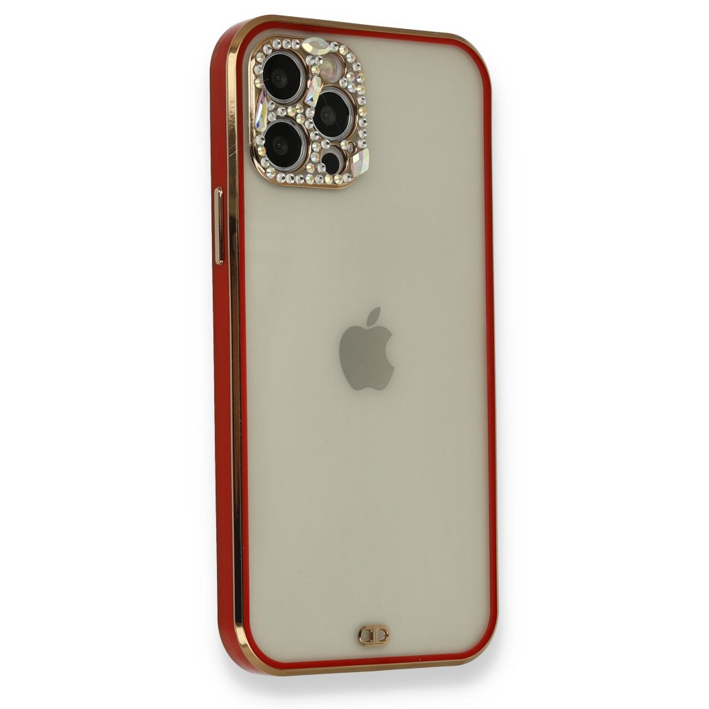 iPhone 12 Pro Max Kılıf Liva Taşlı Silikon - Kırmızı iPhone 12 Pro Max Kılıf Liva Taşlı Silikon - Kırmızı