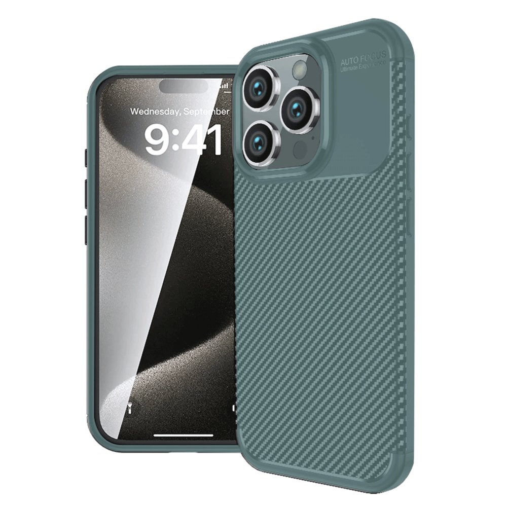  iPhone 16 Pro Max Kılıf Auto Focus Karbon Kapak - Koyu Yeşil