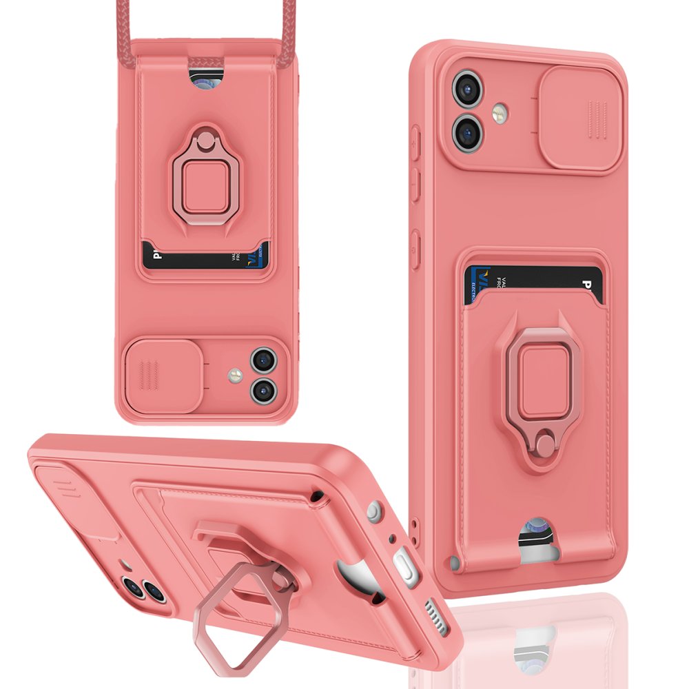  Samsung Galaxy A05 Kılıf Zuma Kartvizitli Yüzüklü Silikon - Pembe