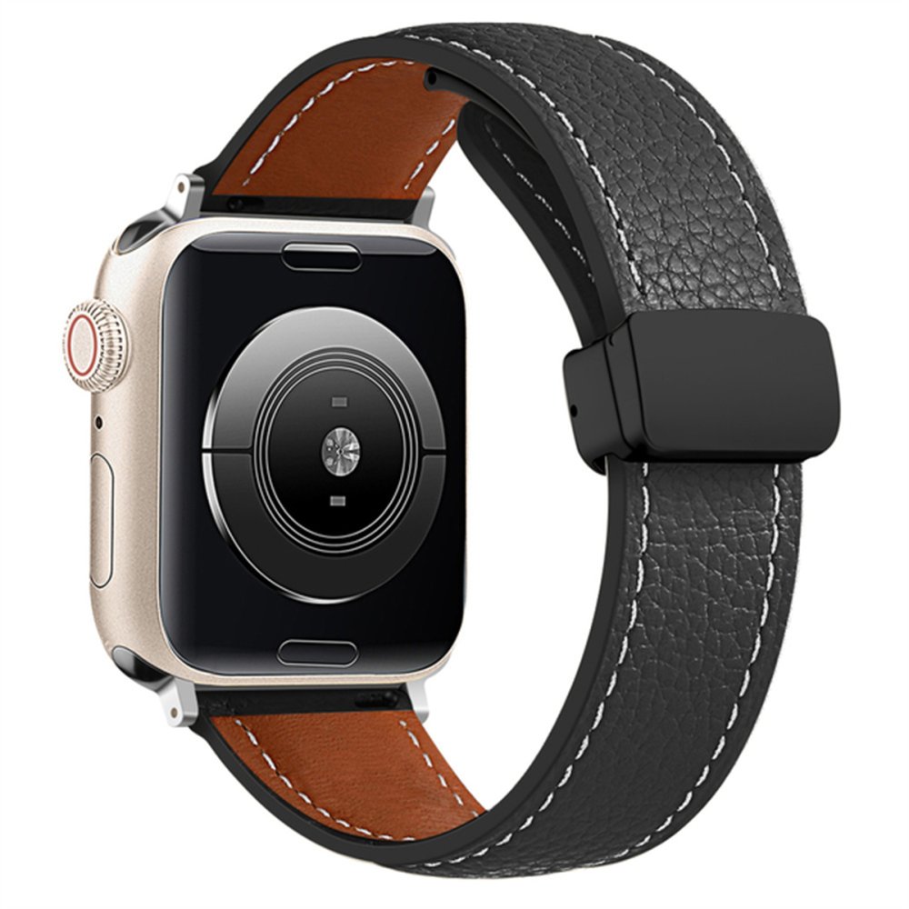  Apple Watch 45mm KR414 Daks Deri Kordon - Siyah