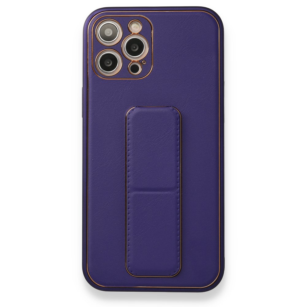  iPhone 12 Pro Max Kılıf Coco Deri Standlı Kapak - Mor