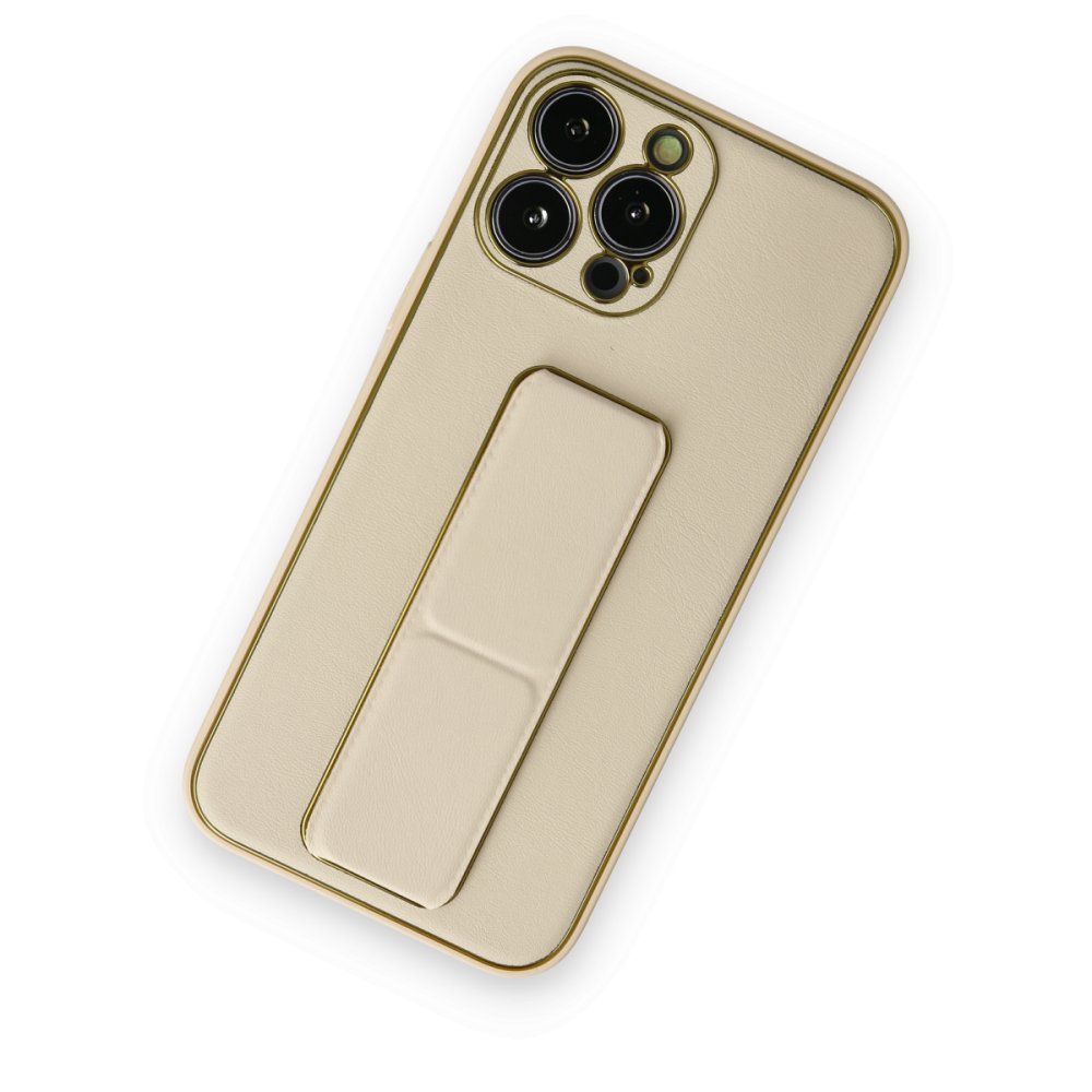 iPhone 14 Pro Kılıf Coco Deri Standlı Kapak - Gold  iPhone 14 Pro Kılıf Coco Deri Standlı Kapak - Gold