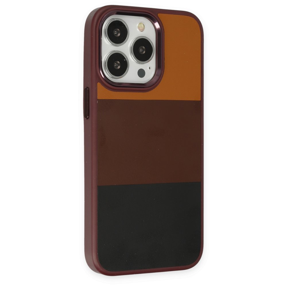  iPhone 14 Pro Max Kılıf King Kapak - Bordo-Siyah