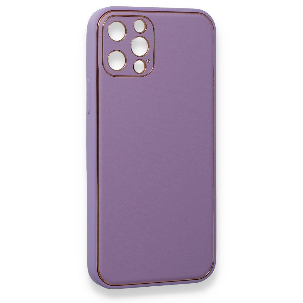 iPhone 12 Pro Kılıf Coco Deri Silikon Kapak - Lila iPhone 12 Pro Kılıf Coco Deri Silikon Kapak - Lila
